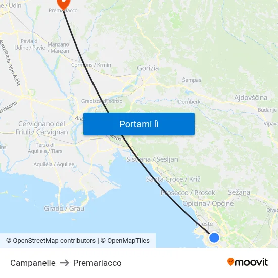 Campanelle to Premariacco map