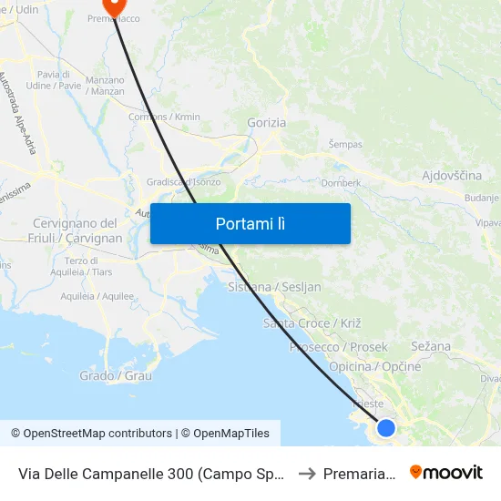 Via Delle Campanelle 300 (Campo Sportivo) to Premariacco map