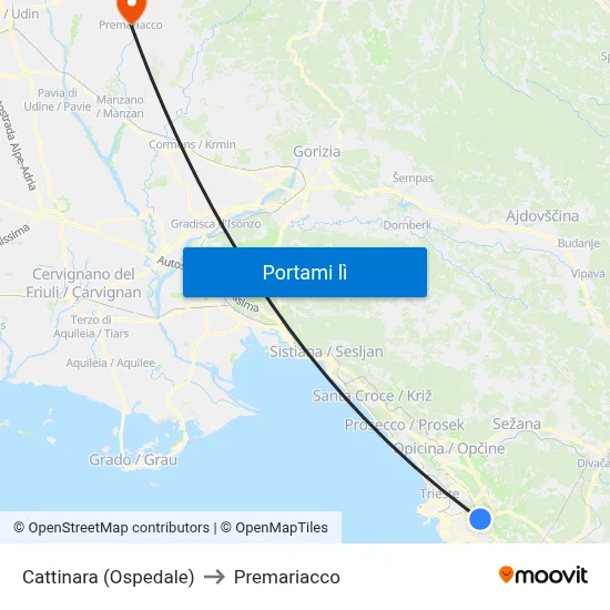 Cattinara (Ospedale) to Premariacco map