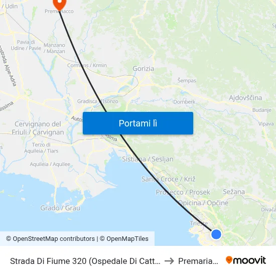Strada Di Fiume 320 (Ospedale Di Cattinara) to Premariacco map