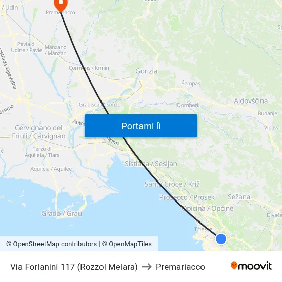 Via Forlanini 117 (Rozzol Melara) to Premariacco map