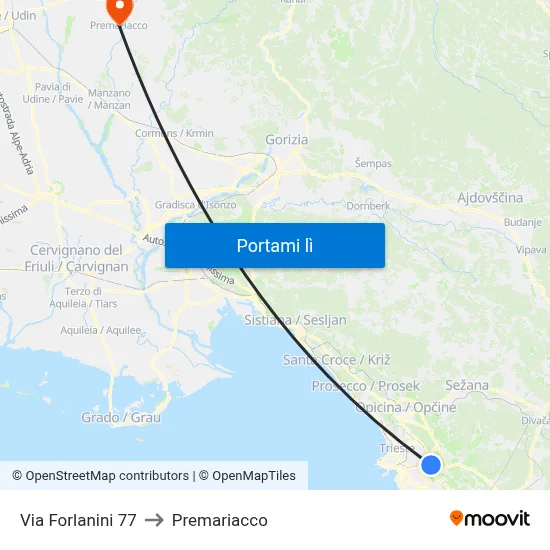 Via Forlanini 77 to Premariacco map