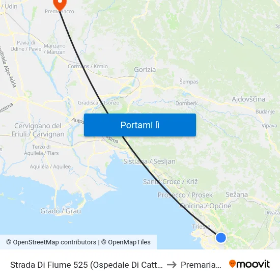 Strada Di Fiume 525 (Ospedale Di Cattinara) to Premariacco map
