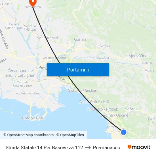 Strada Statale 14 Per Basovizza 112 to Premariacco map