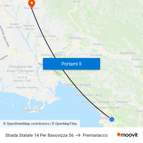 Strada Statale 14 Per Basovizza 56 to Premariacco map