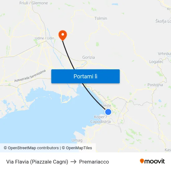 Via Flavia (Piazzale Cagni) to Premariacco map