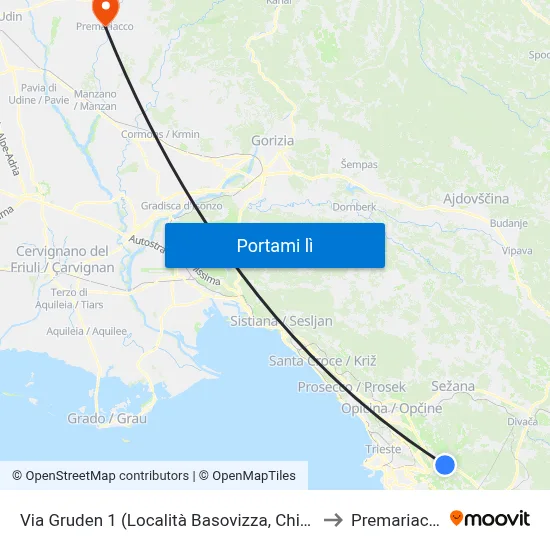 Via Gruden 1 (Località Basovizza, Chiesa) to Premariacco map
