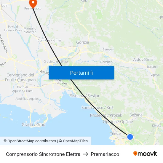 Comprensorio Sincrotrone Elettra to Premariacco map