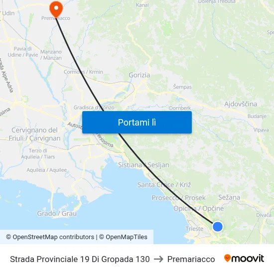 Strada Provinciale 19 Di Gropada 130 to Premariacco map