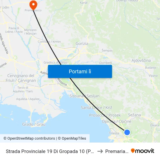 Strada Provinciale 19 Di Gropada 10 (Padriciano) to Premariacco map