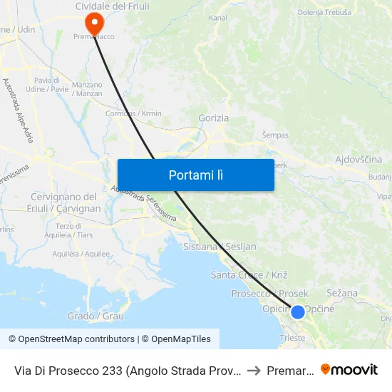 Via Di Prosecco 233 (Angolo Strada Provinciale 1 Del Carso) to Premariacco map