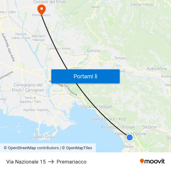 Via Nazionale 15 to Premariacco map
