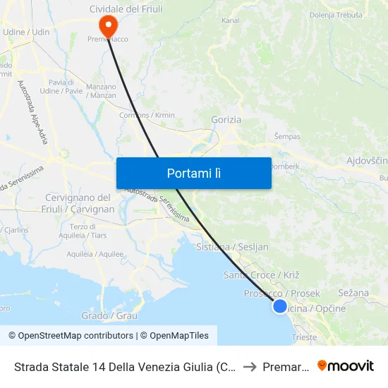 Strada Statale 14 Della Venezia Giulia (Castello Miramare) to Premariacco map