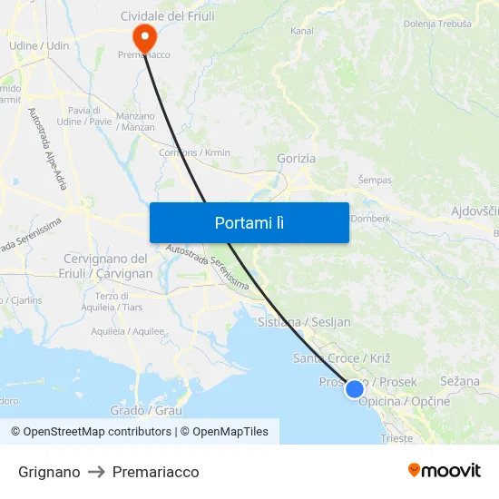 Grignano to Premariacco map