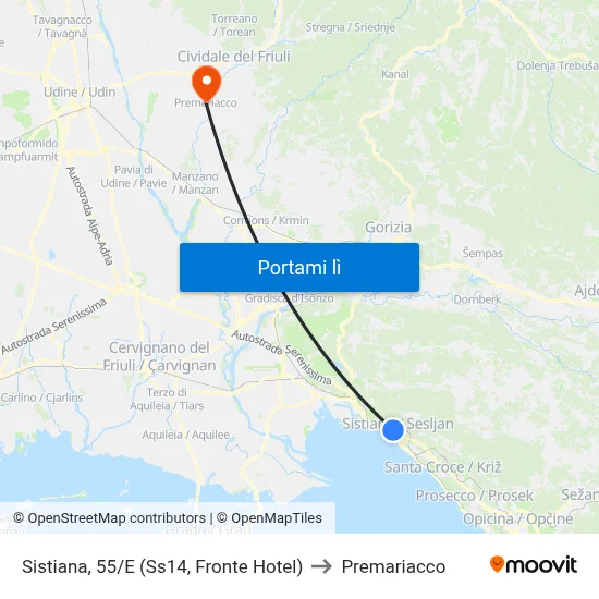 Sistiana, 55/E (Ss14, Fronte Hotel) to Premariacco map