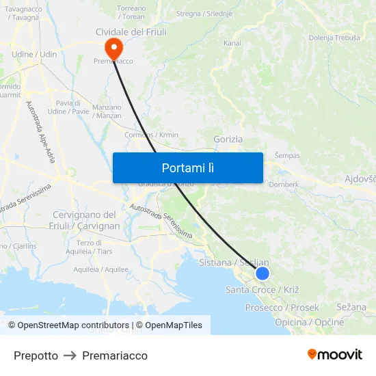 Prepotto to Premariacco map