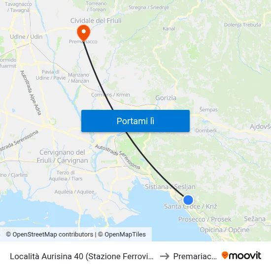 Località Aurisina 40 (Stazione Ferroviaria) to Premariacco map