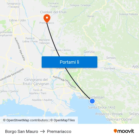 Borgo San Mauro to Premariacco map