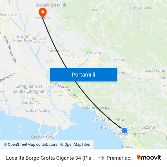 Località Borgo Grotta Gigante 34 (Piazza) to Premariacco map