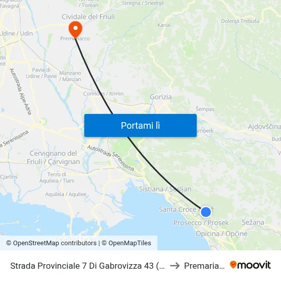 Strada Provinciale 7 Di Gabrovizza 43 (Sgonico) to Premariacco map