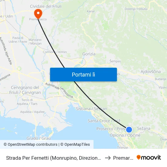 Strada Per Fernetti (Monrupino, Direzione Piazza Oberdan) to Premariacco map