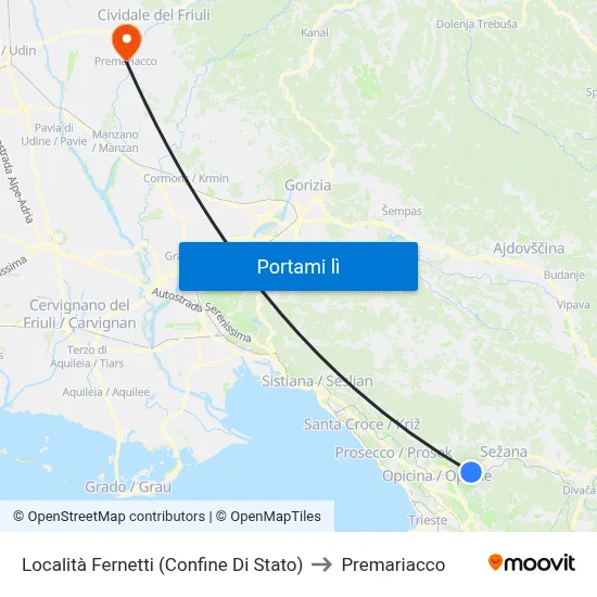Località Fernetti (Confine Di Stato) to Premariacco map