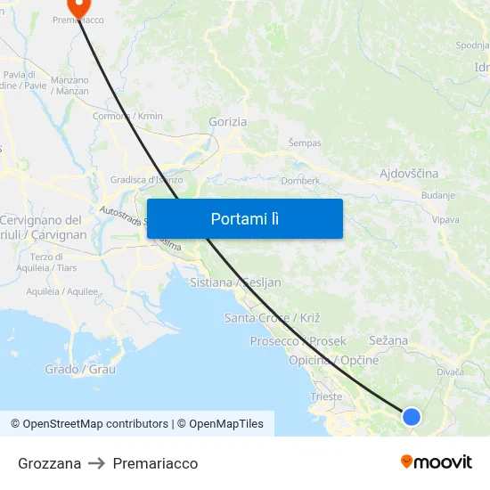 Grozzana to Premariacco map