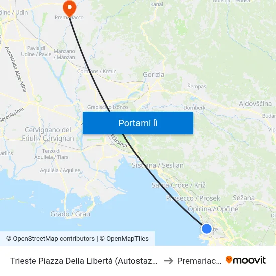 Trieste Piazza Della Libertà (Autostazione) to Premariacco map