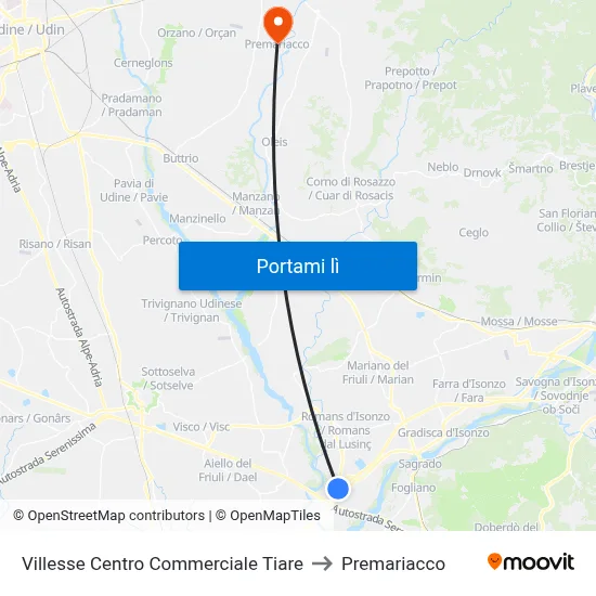 Villesse Centro Commerciale Tiare to Premariacco map