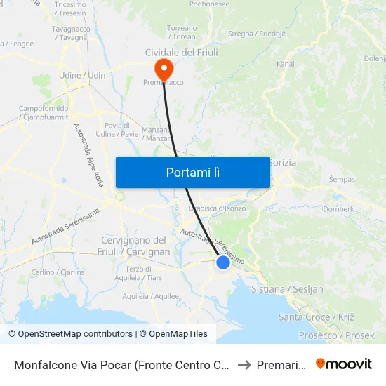 Monfalcone Via Pocar (Fronte Centro Commerciale) to Premariacco map