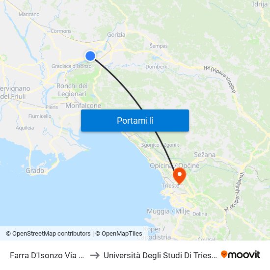 Farra D'Isonzo Via Gorizia 126 (Mainizza) to Università Degli Studi Di Trieste - Comprensorio San Giovanni map