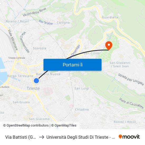 Via Battisti (Galleria Fenice) to Università Degli Studi Di Trieste - Comprensorio San Giovanni map