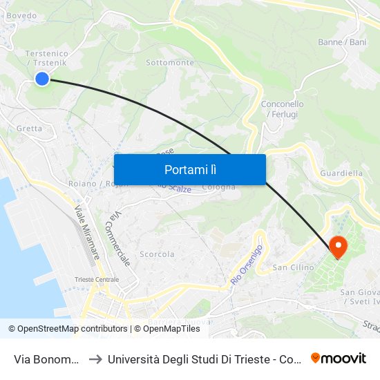 Via Bonomea 108/21 to Università Degli Studi Di Trieste - Comprensorio San Giovanni map