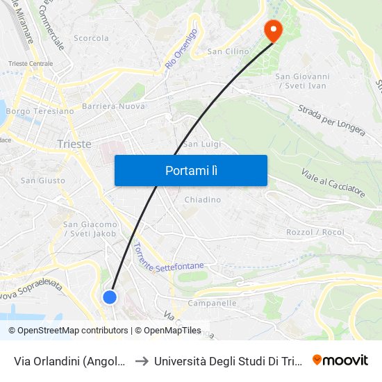 Via Orlandini (Angolo Via San Giovanni Bosco) to Università Degli Studi Di Trieste - Comprensorio San Giovanni map