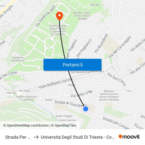 Strada Per Longera 1 to Università Degli Studi Di Trieste - Comprensorio San Giovanni map