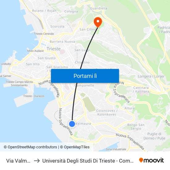 Via Valmaura 43 to Università Degli Studi Di Trieste - Comprensorio San Giovanni map