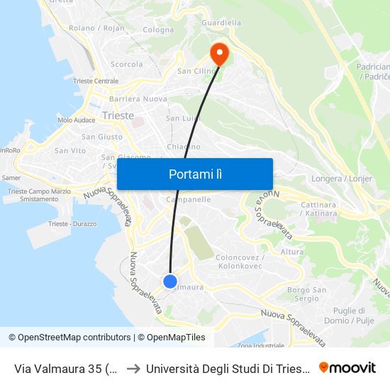 Via Valmaura 35 (Risiera Di San Sabba) to Università Degli Studi Di Trieste - Comprensorio San Giovanni map