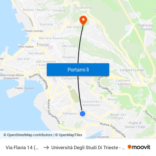 Via Flavia 14 (Piazzale Cagni) to Università Degli Studi Di Trieste - Comprensorio San Giovanni map