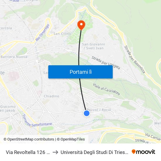 Via Revoltella 126 (Angolo Via D'Angeli) to Università Degli Studi Di Trieste - Comprensorio San Giovanni map