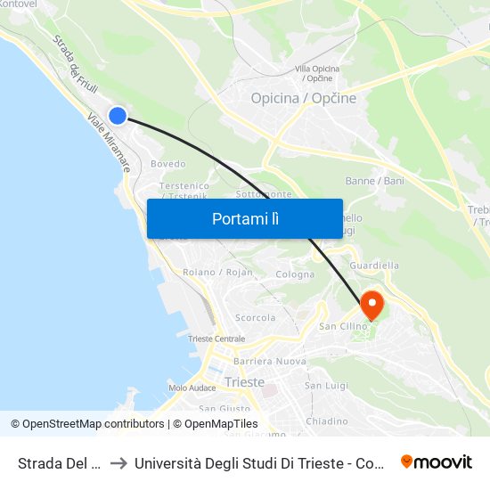 Strada Del Friuli 216 to Università Degli Studi Di Trieste - Comprensorio San Giovanni map