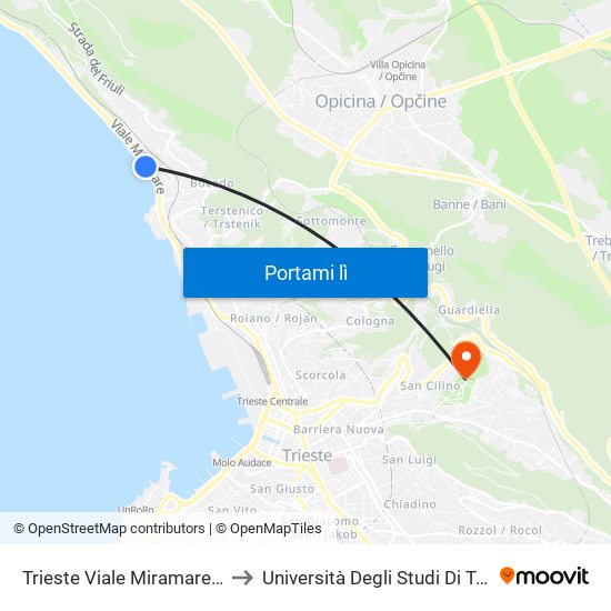 Trieste Viale Miramare 64 (Chiosco In Pietra, Barcola) to Università Degli Studi Di Trieste - Comprensorio San Giovanni map