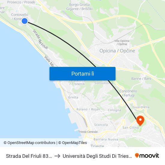 Strada Del Friuli 83 (Località Contovello) to Università Degli Studi Di Trieste - Comprensorio San Giovanni map