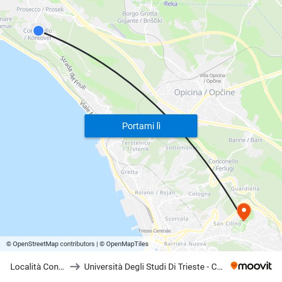 Località Contovello 201 to Università Degli Studi Di Trieste - Comprensorio San Giovanni map