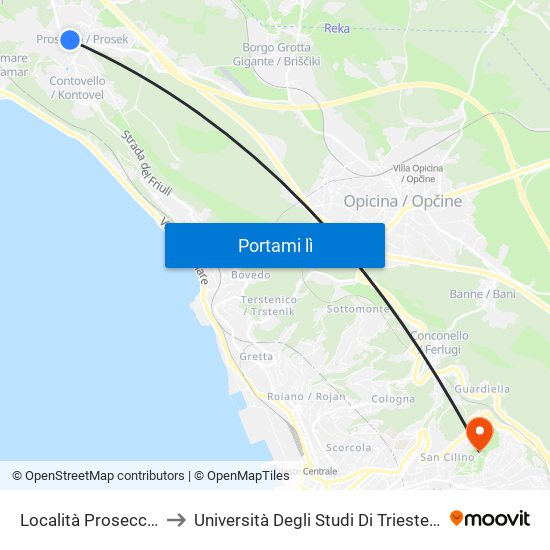 Località Prosecco 162 (Farmacia) to Università Degli Studi Di Trieste - Comprensorio San Giovanni map