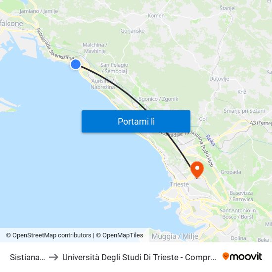 Sistiana Mare to Università Degli Studi Di Trieste - Comprensorio San Giovanni map