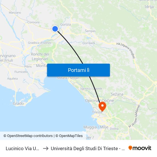 Lucinico Via Udine 8 (Posta) to Università Degli Studi Di Trieste - Comprensorio San Giovanni map