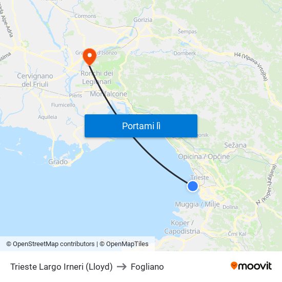 Trieste Largo Irneri (Lloyd) to Fogliano map