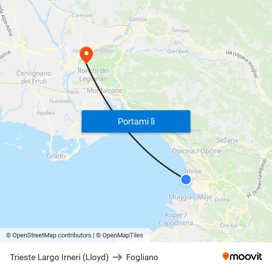 Trieste Largo Irneri (Lloyd) to Fogliano map