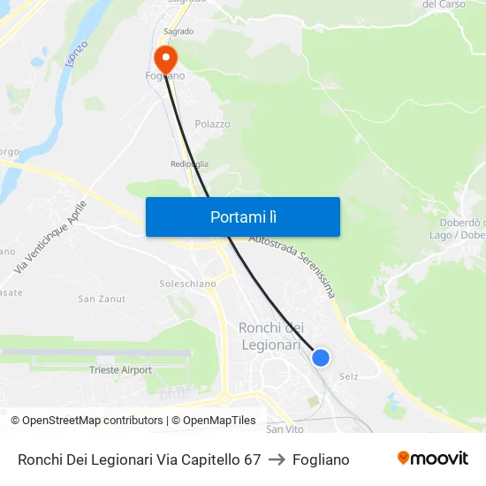 Ronchi Dei Legionari Via Capitello 67 to Fogliano map