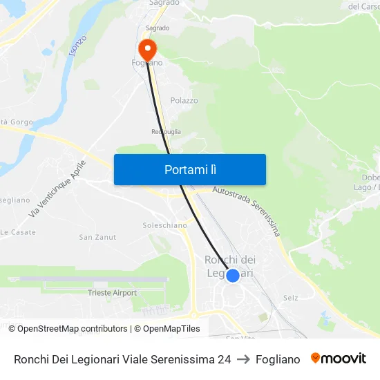 Ronchi Dei Legionari Viale Serenissima 24 to Fogliano map